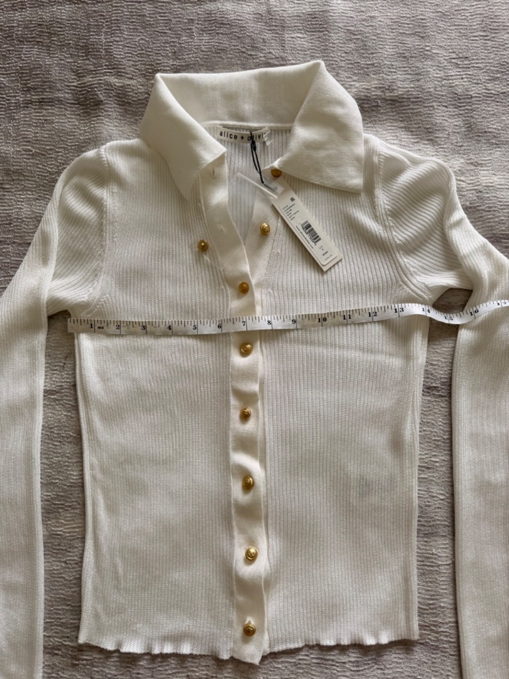 NWT Alice + Olivia by Stacey Bendet Nealie Ribbed Polo Cardigan Size S - Picture 7 of 11